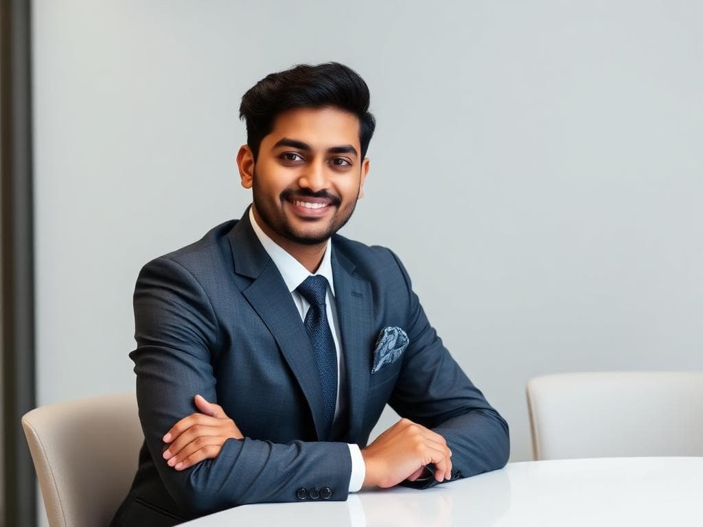 Man speaking confidently at business meeting after communication skills training